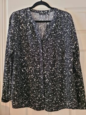 Apt. 9 Black and White Speckled V-Neck Long Sleeve Blouse
